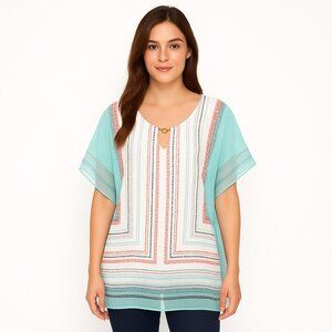 ☀️Sale NWT JM Collection XL  Geo‑Stripe Caftan Tunic w/ Gold Toggle